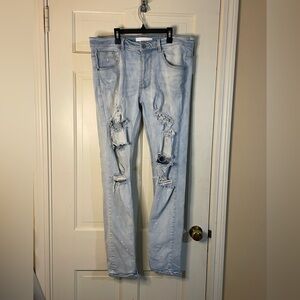 KDNK Jeans Mens 36x32 Blue Slim Distressed  Moto Grunge Casual Denim